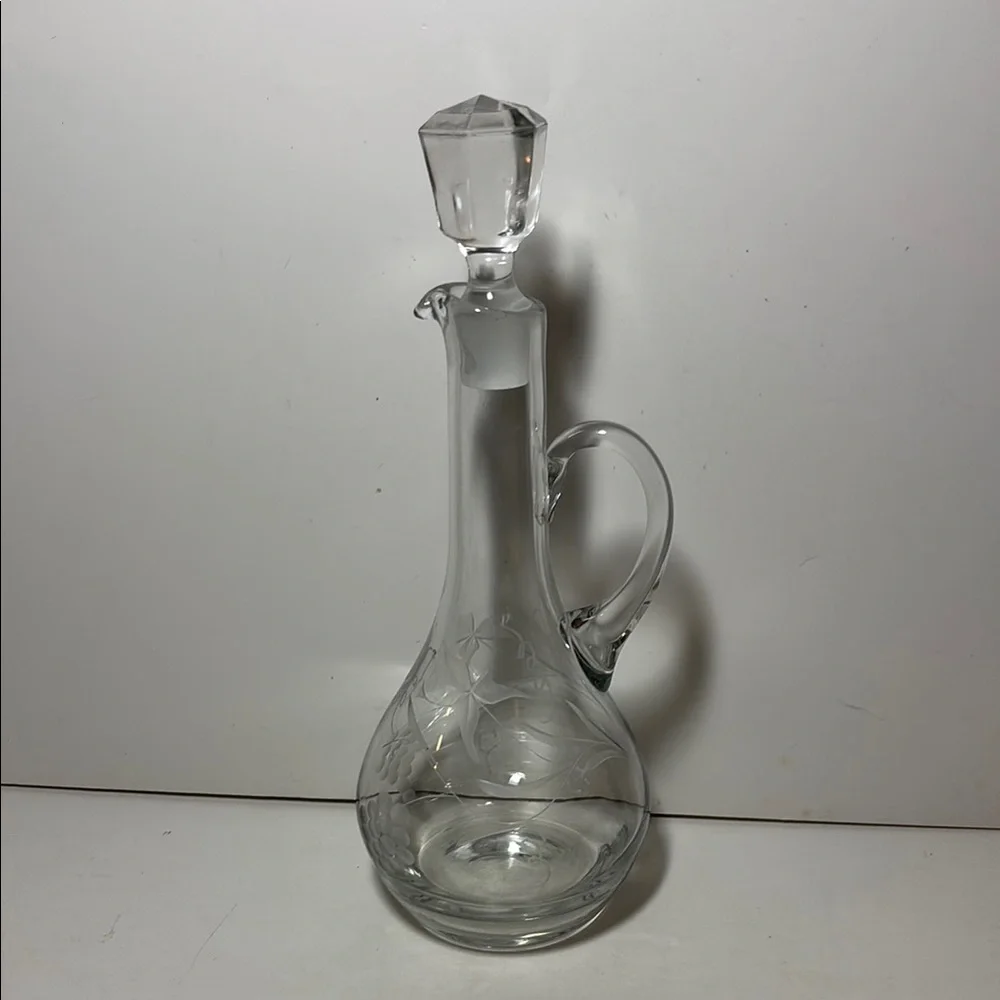Vintage Etched Clear Glass Decanter with Stopper